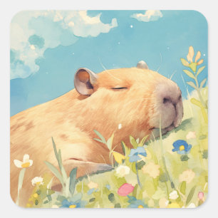 Capybara-Power-Nap Quadratischer Aufkleber