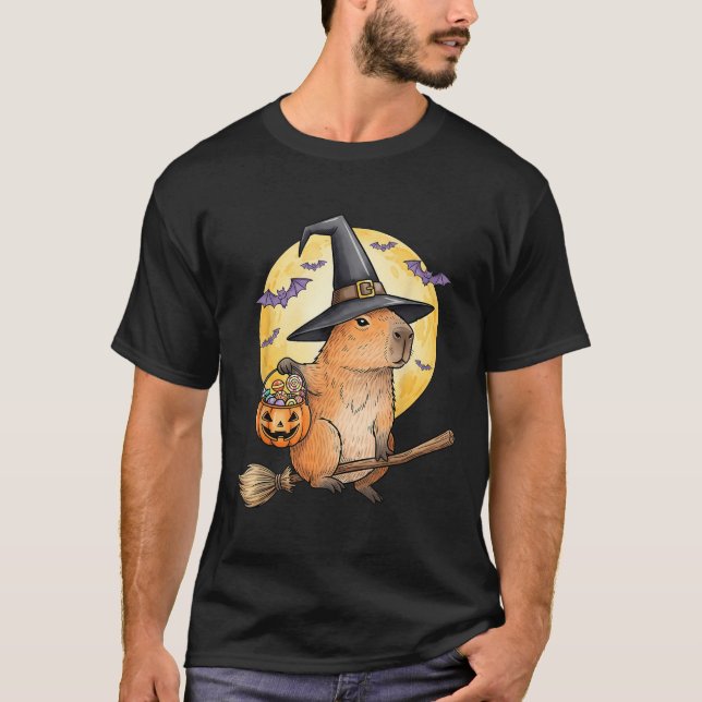 Capybara Pumpkin Hat Hexe Funny Halloween Men Wom T-Shirt (Vorderseite)