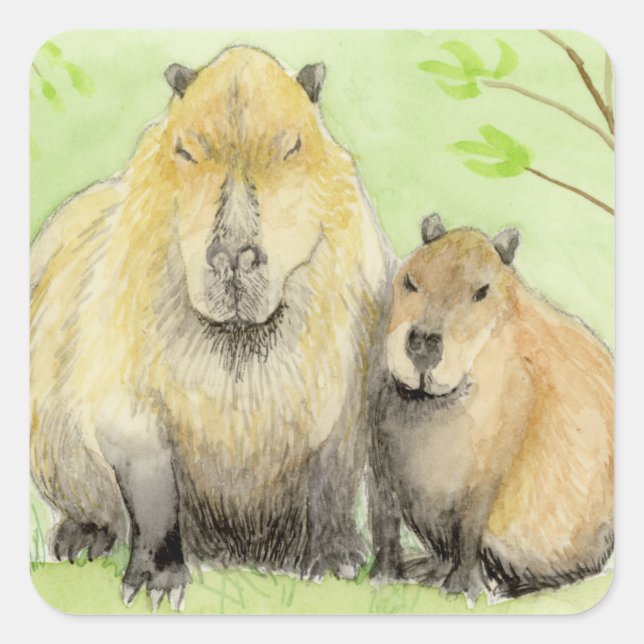 Capybara Quadratischer Aufkleber (Vorderseite)