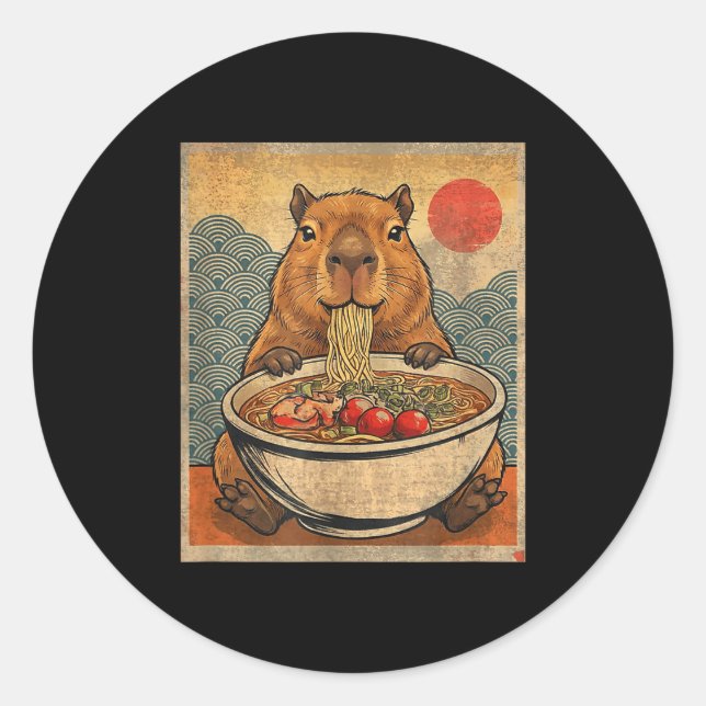 Capybara Ramen Japanese Funny Graphic Kawaii Anime Runder Aufkleber (Vorderseite)