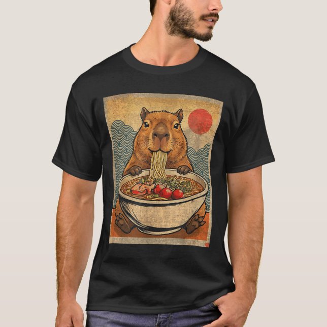 Capybara Ramen Japanese Funny Graphic Kawaii Anime T-Shirt (Vorderseite)