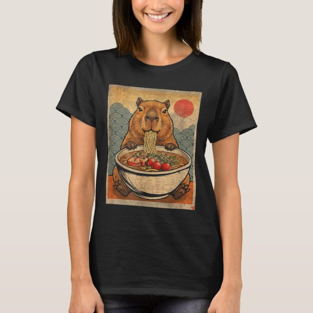 Capybara Ramen Japanese Funny Graphic Kawaii Anime T-Shirt (Vorderseite)