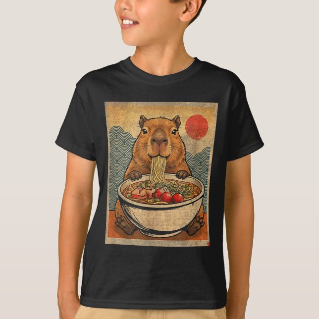 Capybara Ramen Japanese Funny Graphic Kawaii Anime T-Shirt (Vorderseite)