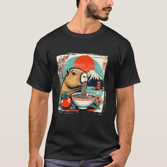 Capybara Ramen Retro Funny Japanisch erschüttert T-Shirt (Vorderseite)