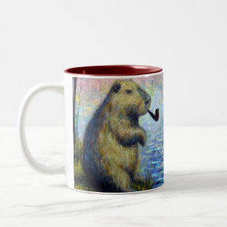 Capybara Rauchen an einem Stück Zweifarbige Tasse