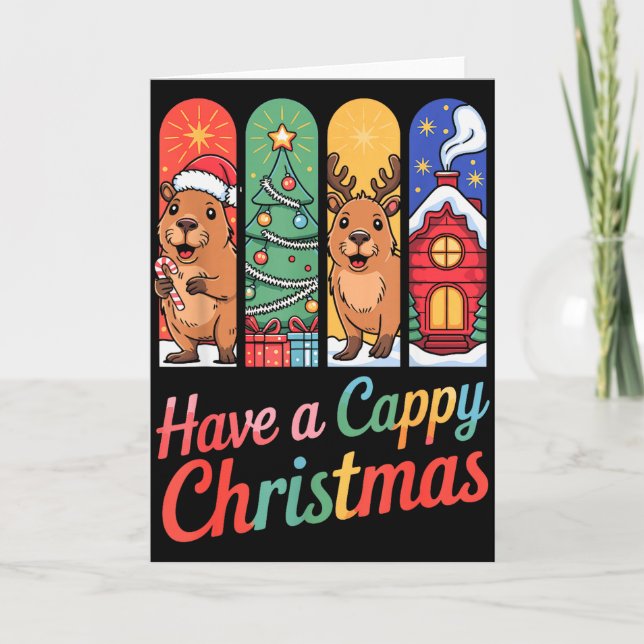 Capybara Reindeer Xmas Have A Capy Christmas  Karte (Vorderseite)