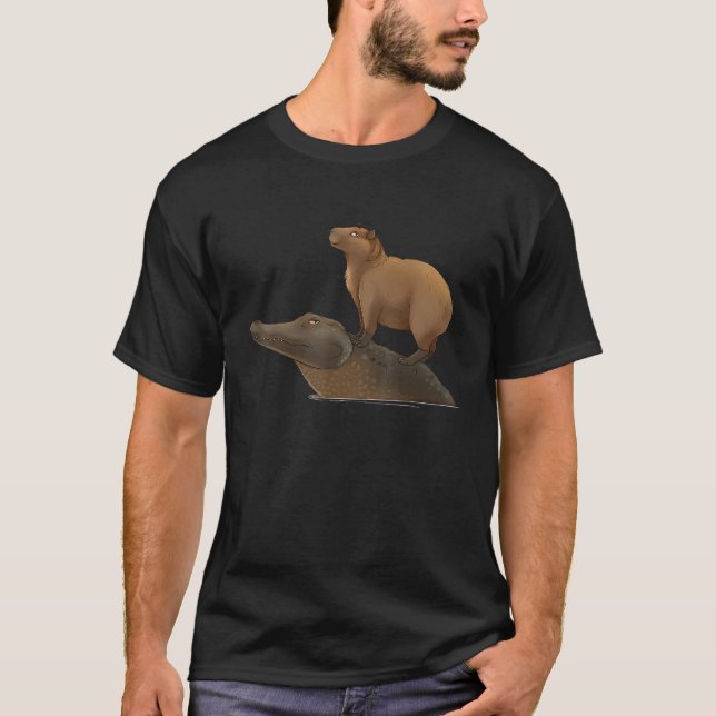 Capybara Riding Crocodile Great Friends  Capybara  T-Shirt (Vorderseite)
