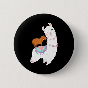 Capybara Riding Llama Funny Capybara Niedliches Ge Button