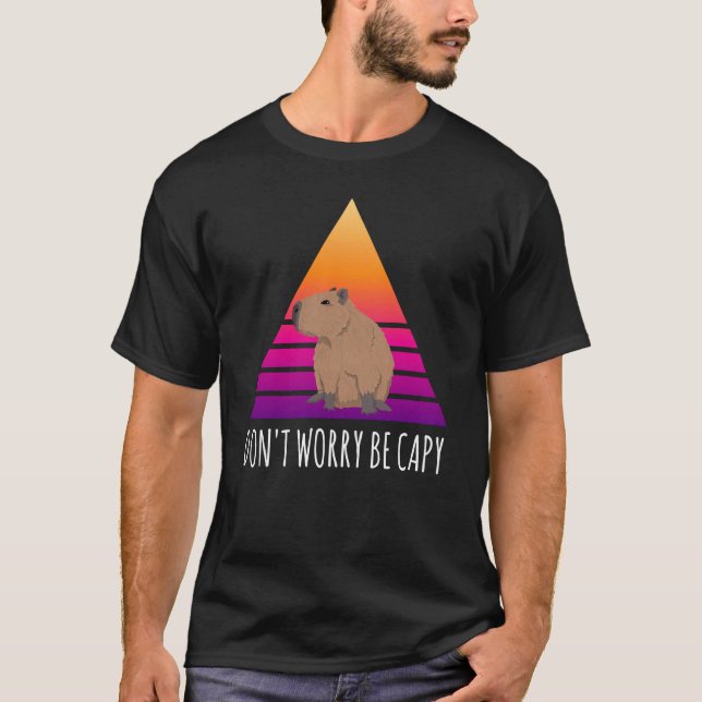 Capybara Rodent Dont Worry Capy Retro Sunset Vinta T-Shirt (Vorderseite)