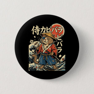 Capybara Samurai Katze japanische Ästhetik Ukiyo-e Button