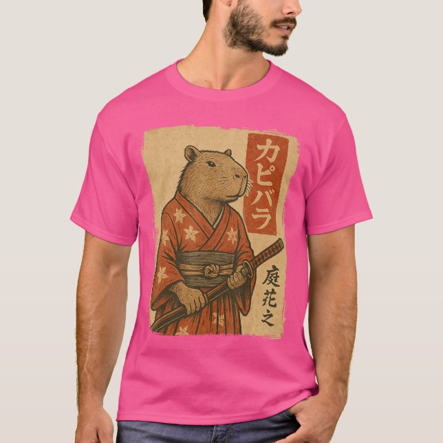 Capybara Samurai Retro T-Shirt (Vorderseite)