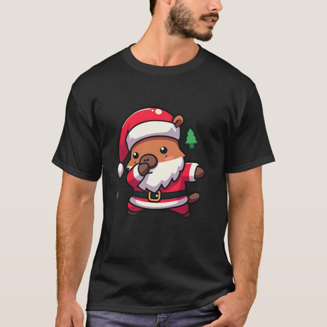 Capybara Santa Claus Dabbing Funny Kids Weihnachte T-Shirt (Vorderseite)