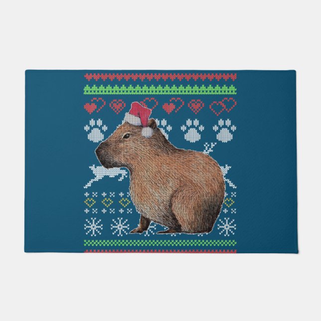 Capybara Santa-Claus Ugly Christmas Sweater Holida Fußmatte (Vorderseite)