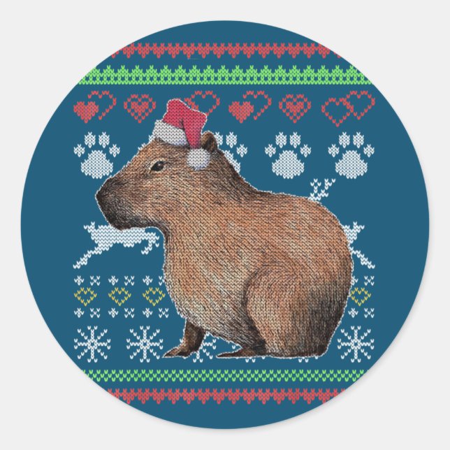 Capybara Santa Claus Ugly Weihnachtskraut Holida Runder Aufkleber (Vorderseite)