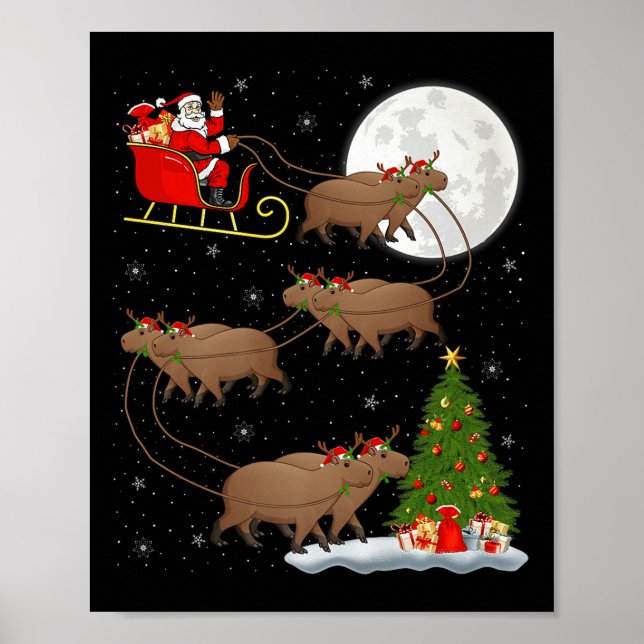 Capybara Santa Sleigh Flying Funny Magical Christm Poster (Vorne)