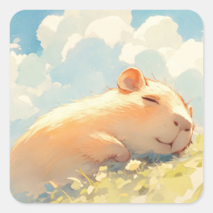 Capybara-Schmuseeinheiten im Gras Quadratischer Aufkleber