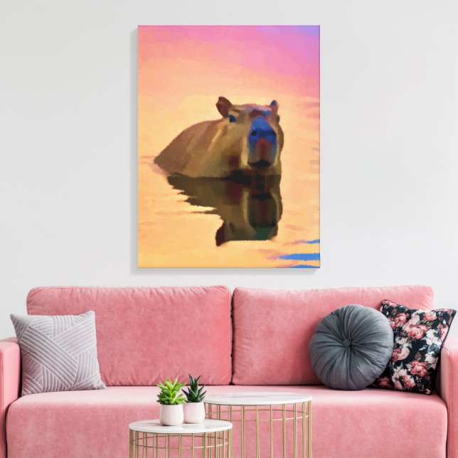 Capybara Schwimmen im See Leinwanddruck (Insitu (Wohnzimmer))