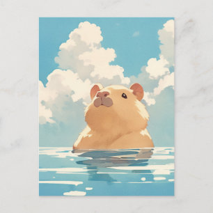 Capybara Schwimmt in Blauem Wasser unter Weißen Wo Postkarte