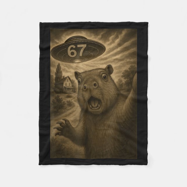 Capybara Selfie 67 Meme Sechs Sieben Lustiges Ufo  Fleecedecke (Vorderseite)