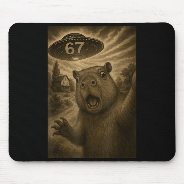 Capybara Selfie 67 Meme Six Seven Funny Ufo  Mousepad (Vorne)
