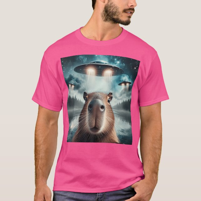 Capybara Selfie mit Ufos T-Shirt (Vorderseite)