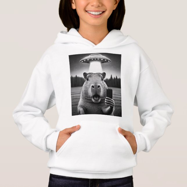 Capybara Selfie Ufo Invasion Funny Girl's Mode Hoodie (Vorderseite)