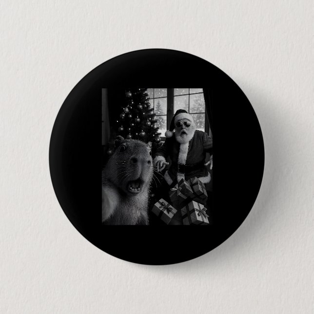 Capybara Selfie With Santa Funny Capybara For Men  Button (Vorderseite)