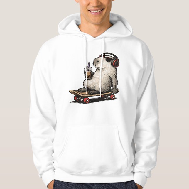 Capybara Skateboard Bubble Tea Hoodie (Vorderseite)