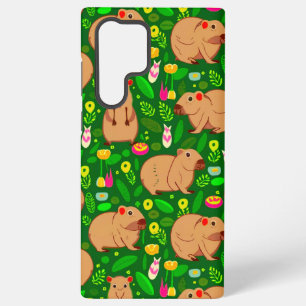 Capybara Sketch mit Frühlingsblumen auf Grün Samsung Galaxy Hülle