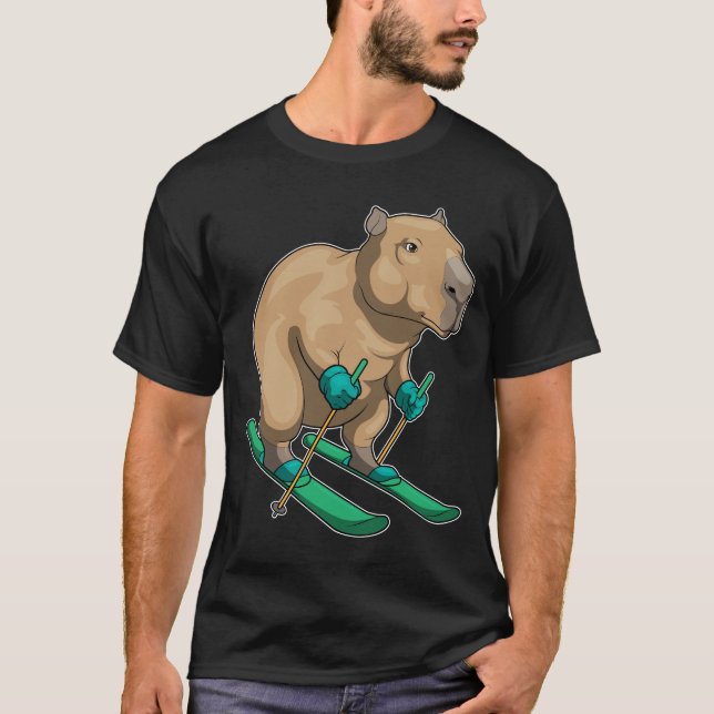 Capybara Skier Wintersport T-Shirt (Vorderseite)