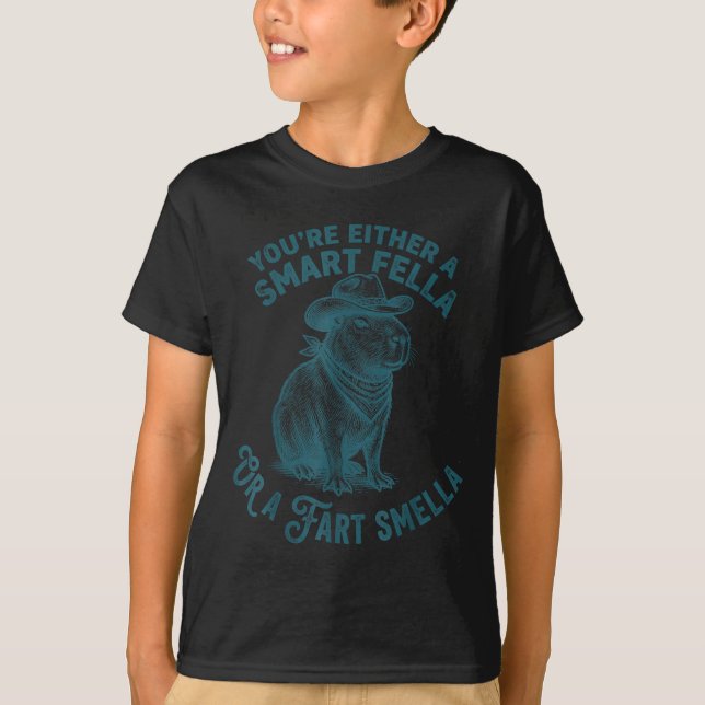 Capybara Smart Fella Fart Smella Funny Cowboy Humo T-Shirt (Vorderseite)