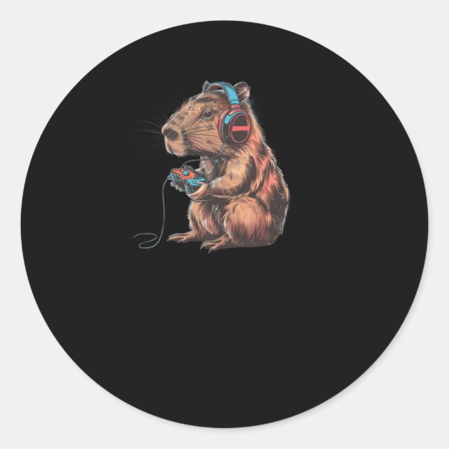 Capybara-Spieler: Total Immersion in die virtuelle Runder Aufkleber (Vorderseite)