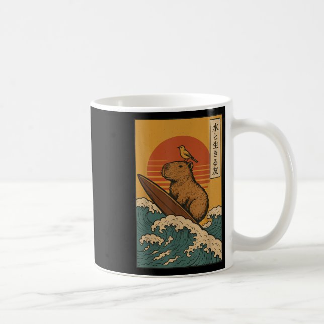 Capybara Surfing Japanisch Kaffeetasse (Rechts)