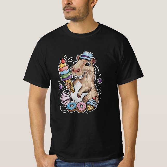 Capybara Süßigkeiten Donuts Kuchen Bonbons T-Shirt (Vorderseite)