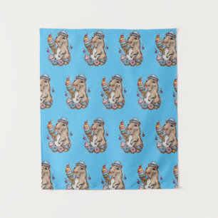 Capybara Süßigkeiten Donuts Kuchen Bonbons Wandteppich