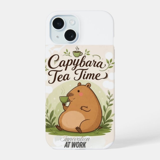 Capybara-Teatime | Süße Capybara trinkt Tee Spaß iPhone 15 Hülle (Rückseite)