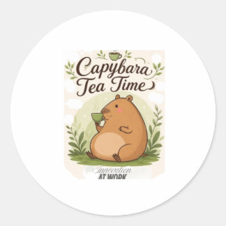 Capybara-Teatime | Süße Capybara trinkt Tee Spaß Runder Aufkleber