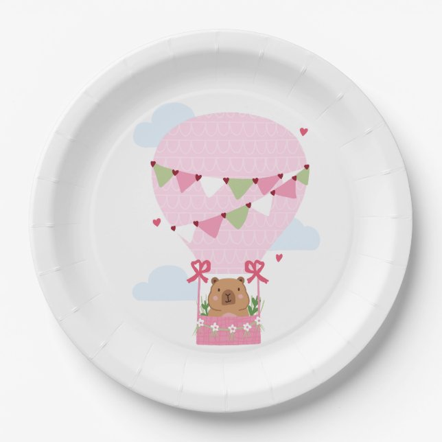 Capybara Teddy Luftballon Geburtstagsfeier Pappteller (Vorderseite)