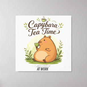 Capybara-Teestunde   Süße Capybara trinkt Tee Spaß Leinwanddruck