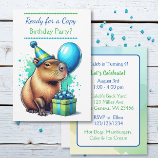  Capybara Themed Boy's Birthday Party Einladung