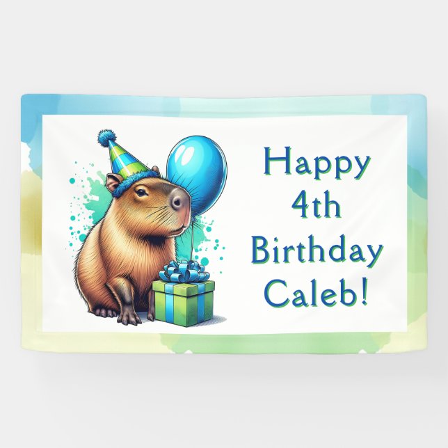  Capybara Themed Boy's Birthday Party Personalized Banner (Horizontal)