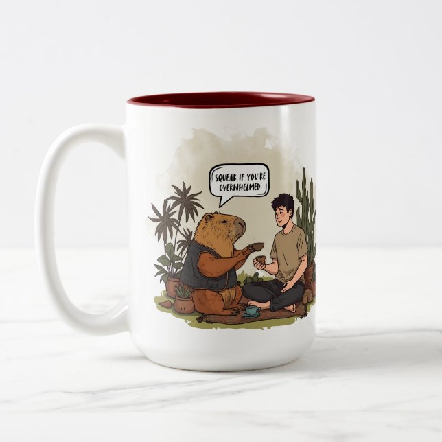 Capybara Therapy Time Squeak wenn Sie überfordert  Zweifarbige Tasse (Links)