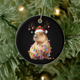 Capybara Tierliebhaber Weihnachtslichter Cappy Wei Keramik Ornament