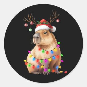 Capybara Tierliebhaber Weihnachtslichter Cappy Wei Runder Aufkleber