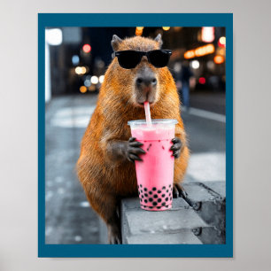 Capybara trinkt eisgekühlten Boba-Tee lustiges Tie Poster