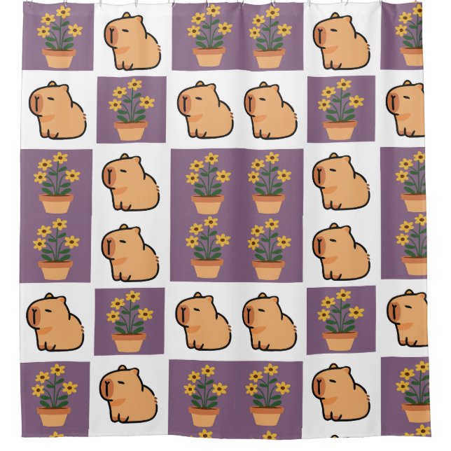 Capybara und Blume Duschvorhang | Süße Tier (Vorderseite)
