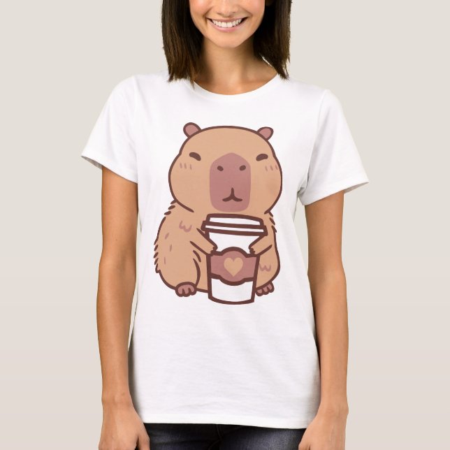 Capybara und Coffee Cappuccino Lover T-Shirt (Vorderseite)
