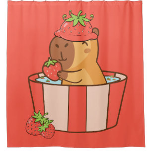 Capybara und Erdbeervorhang   Niedliches Obst Duschvorhang