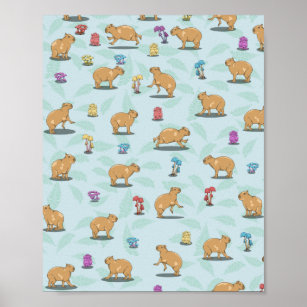 Capybara und Pilzmuster Poster