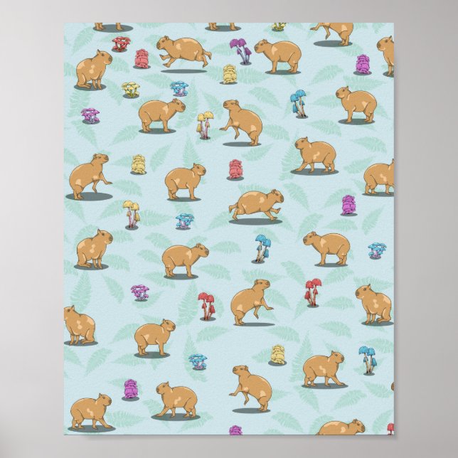 Capybara und Pilzmuster Poster (Vorne)